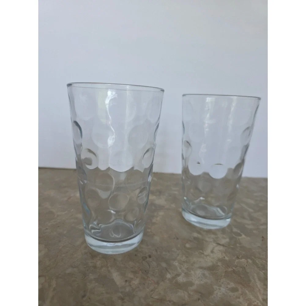 Set of‎ Two Libby Clear Glass Textured Bubble Poka A Dot Tall Drinking Glasses